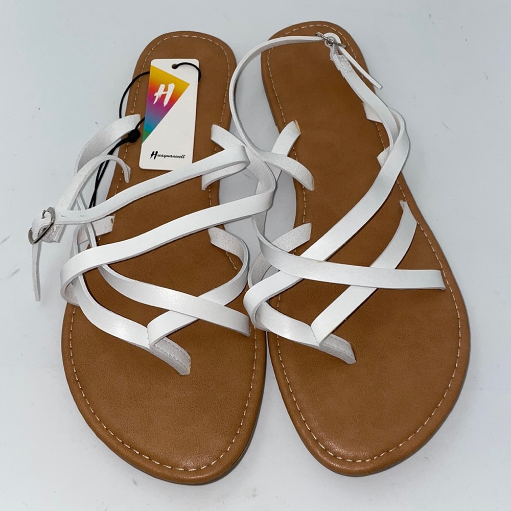 Women's Huayuanwell Gladiator White Flat Sandals Ankle Strappy White 10 …